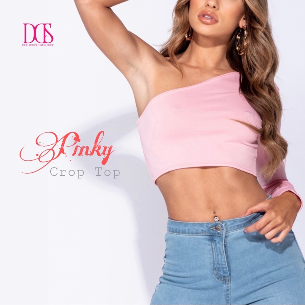 5⭐️ 🆕 Pinky - One Shoulder Long Sleeve Crop Top